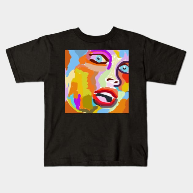 Woman's Face Pop Art Style Kids T-Shirt by jazzworldquest